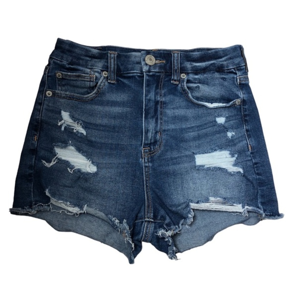 American Eagle Next Level Stretch Curvy Hi Rise Shortie Ripped Jean Shorts 4
